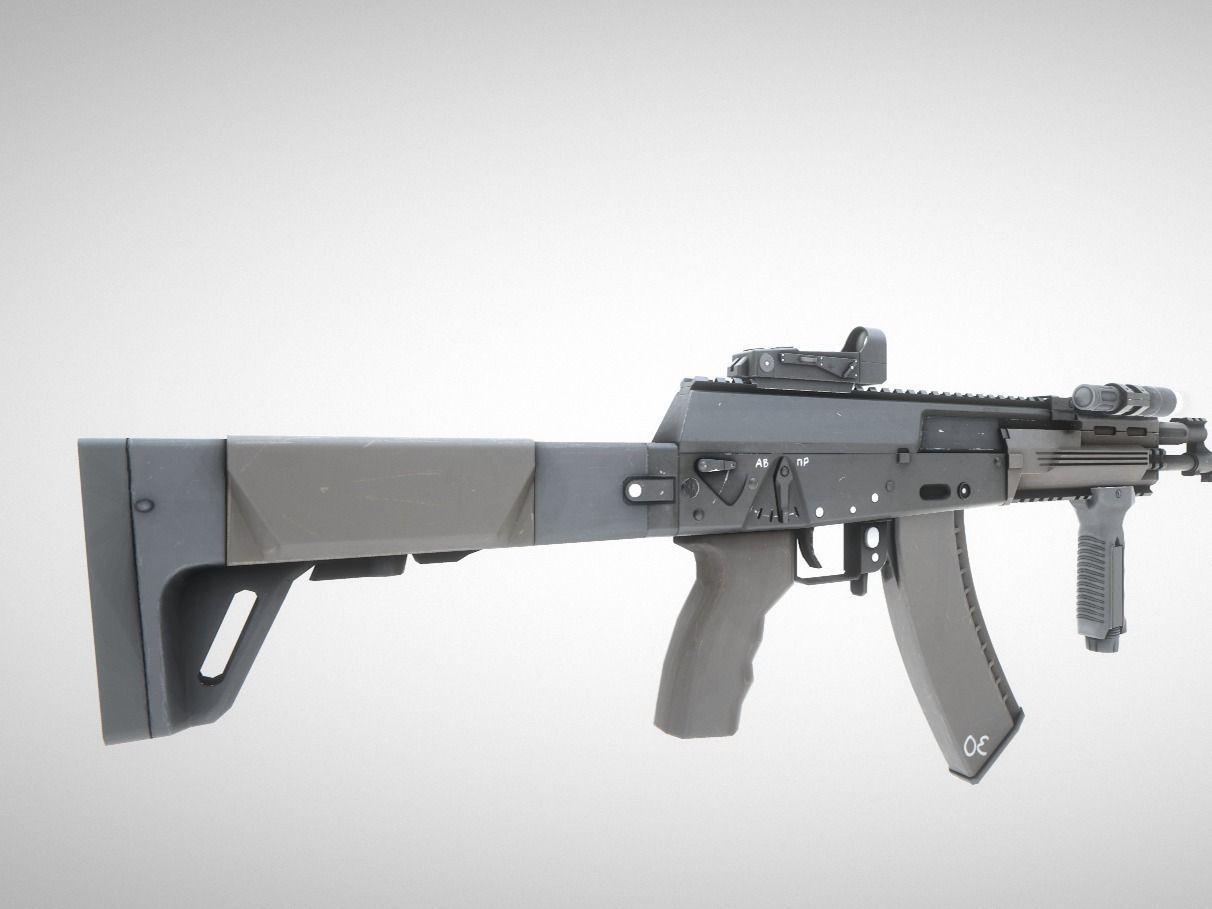 Weapon Attachments and AK12 Low-poly 3D model_2