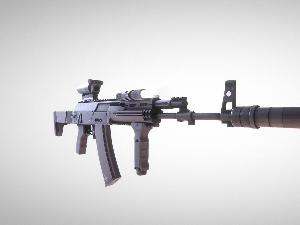 Weapon Attachments and AK12 Low-poly 3D model_5