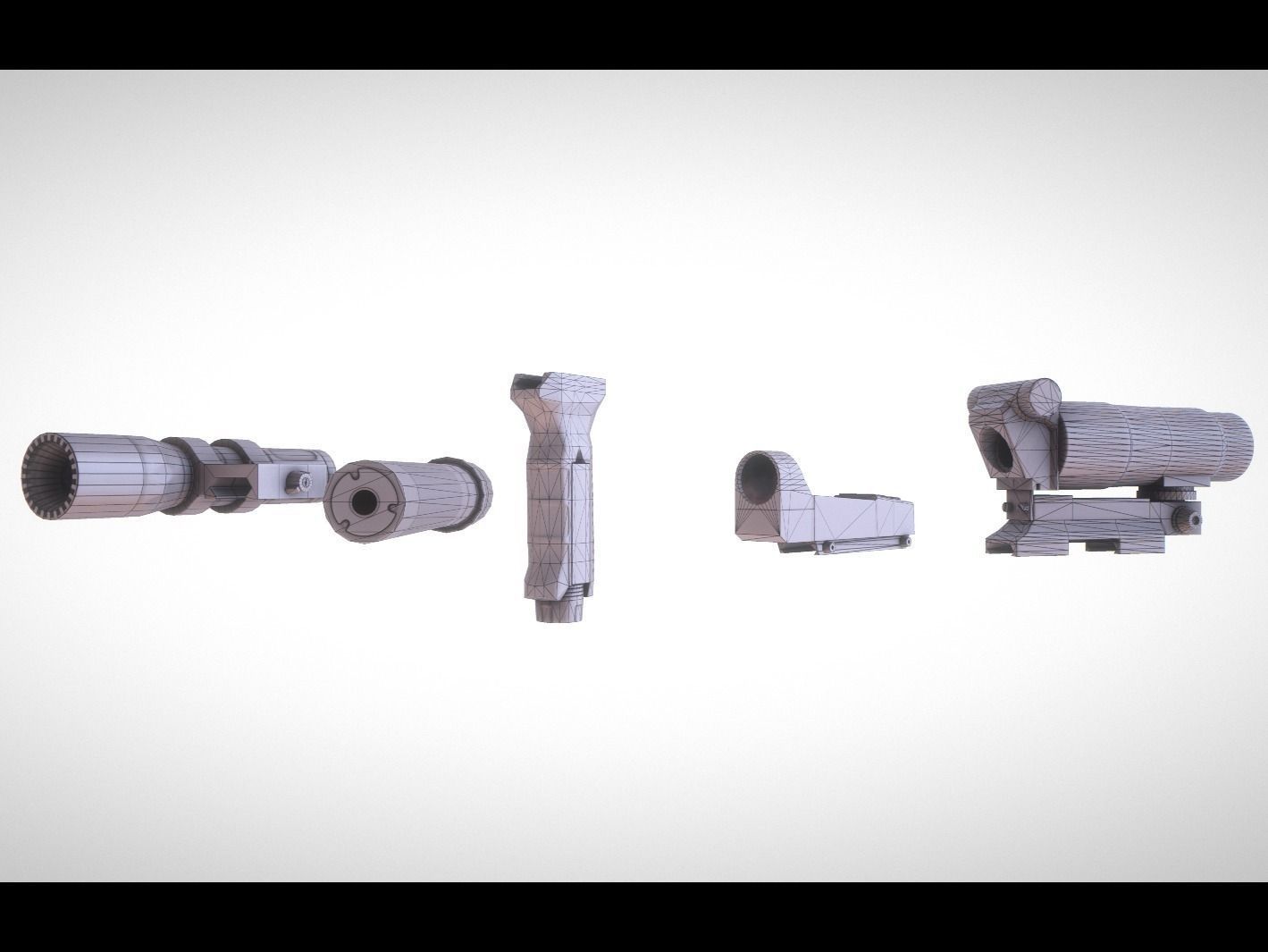 Weapon Attachments and AK12 Low-poly 3D model_8