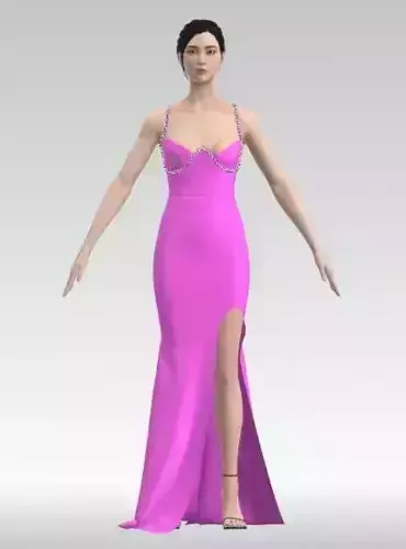  heart shape neckline slit skirt detail gemstone detail dress