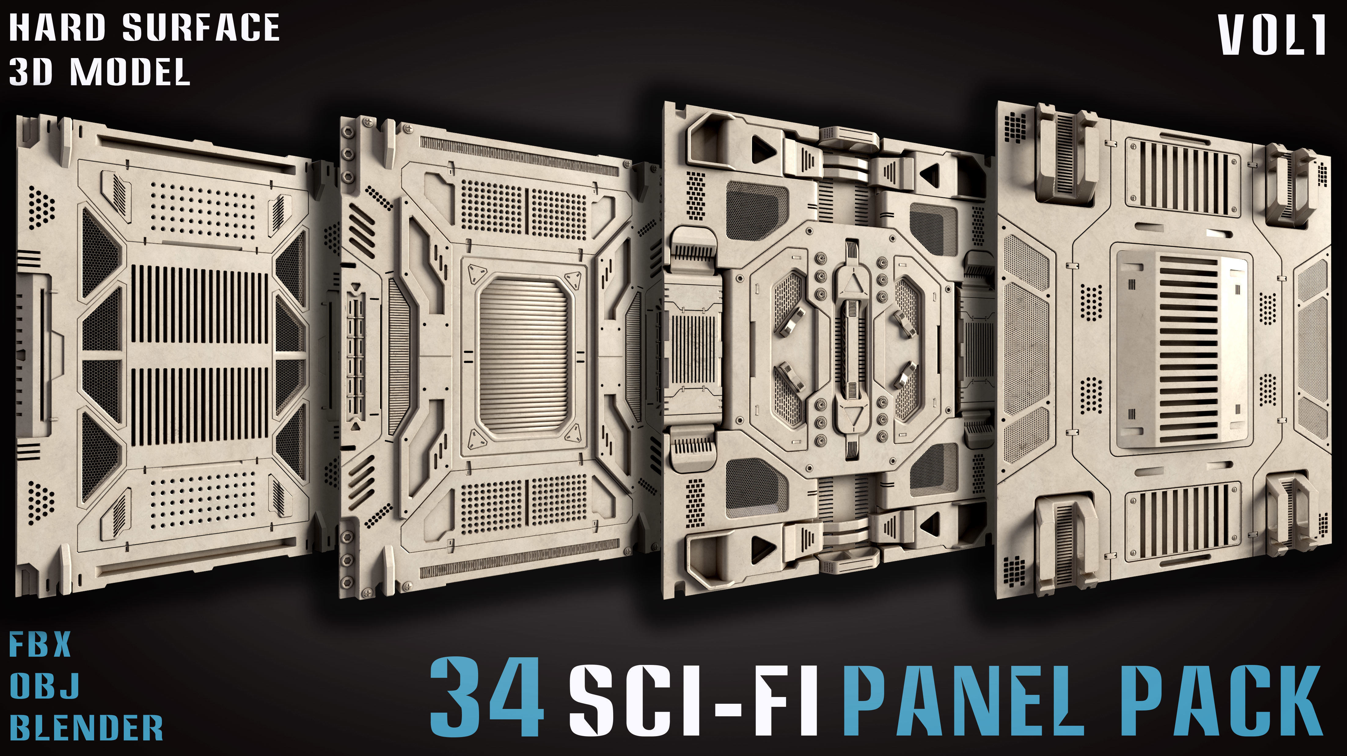 34 Sci-Fi panel pack - vol1 3D model_9