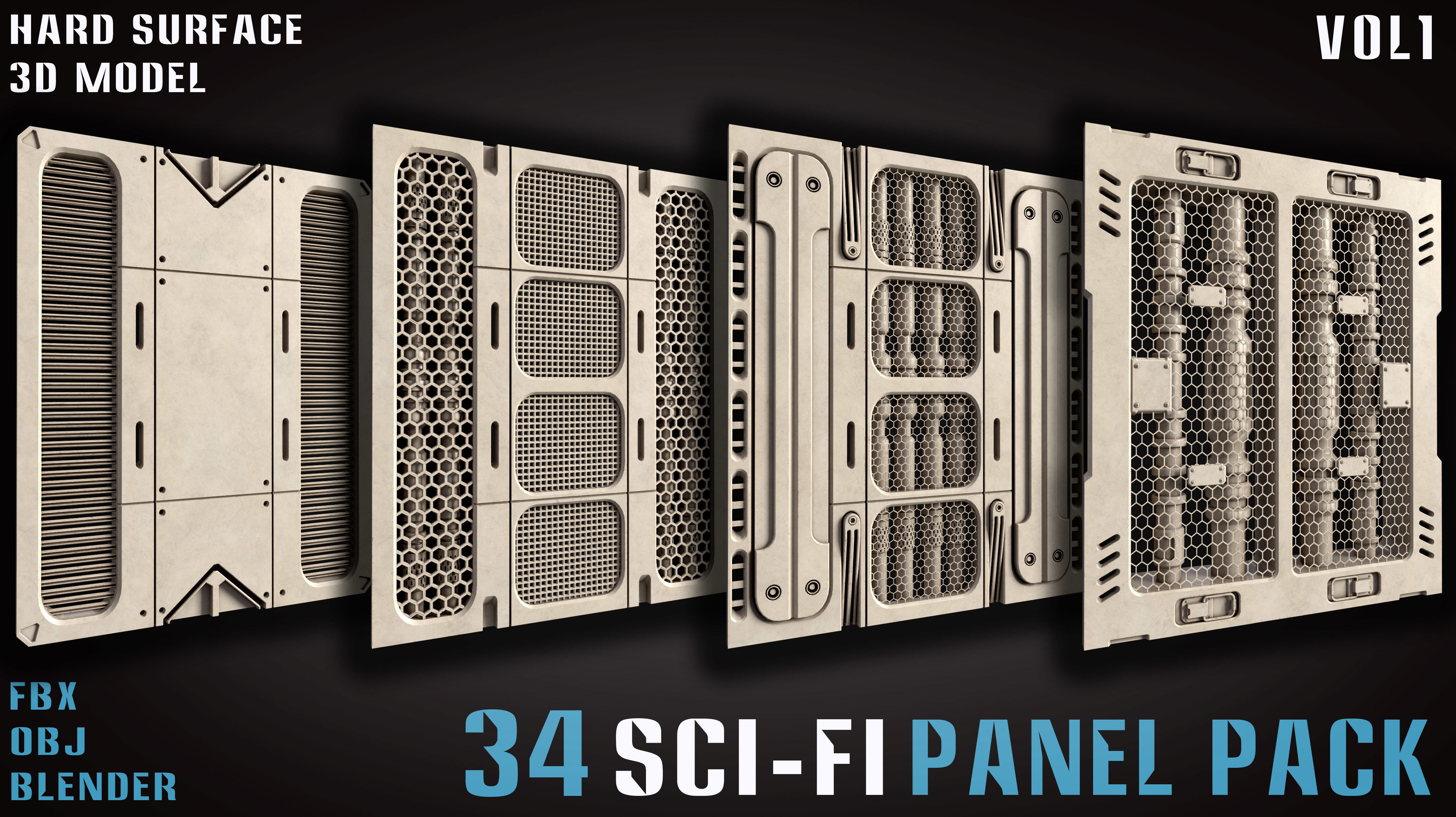 34 Sci-Fi panel pack - vol1 3D model_7