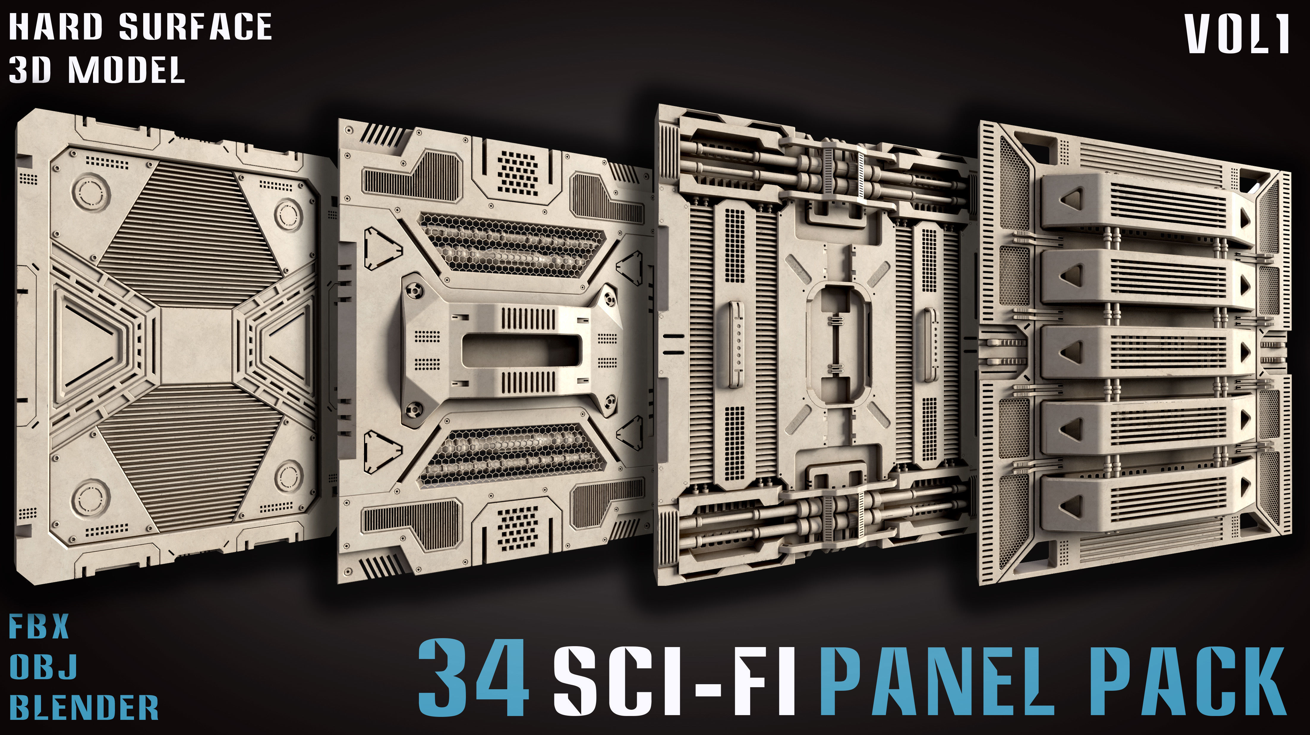 34 Sci-Fi panel pack - vol1 3D model_3