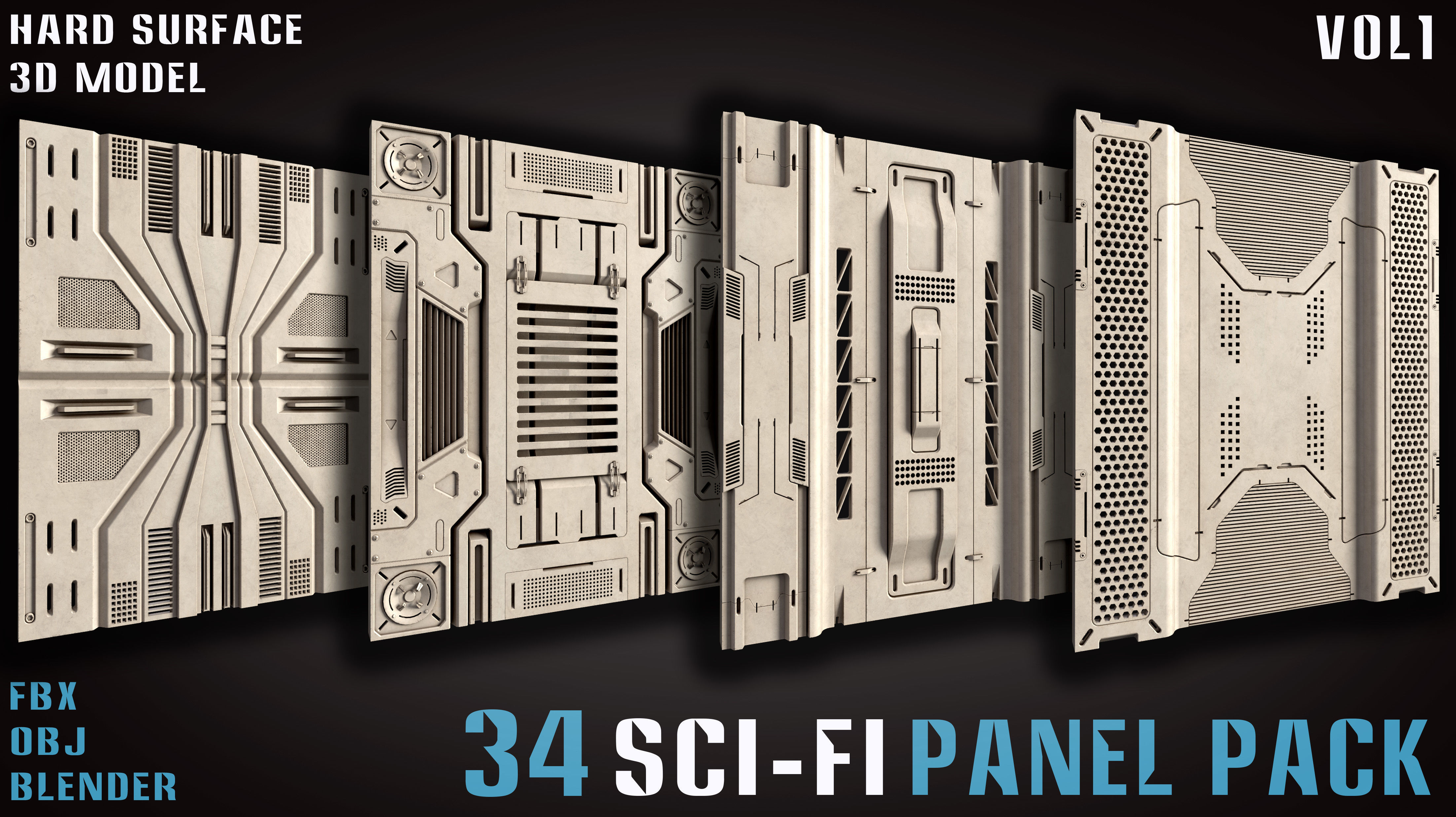 34 Sci-Fi panel pack - vol1 3D model_11
