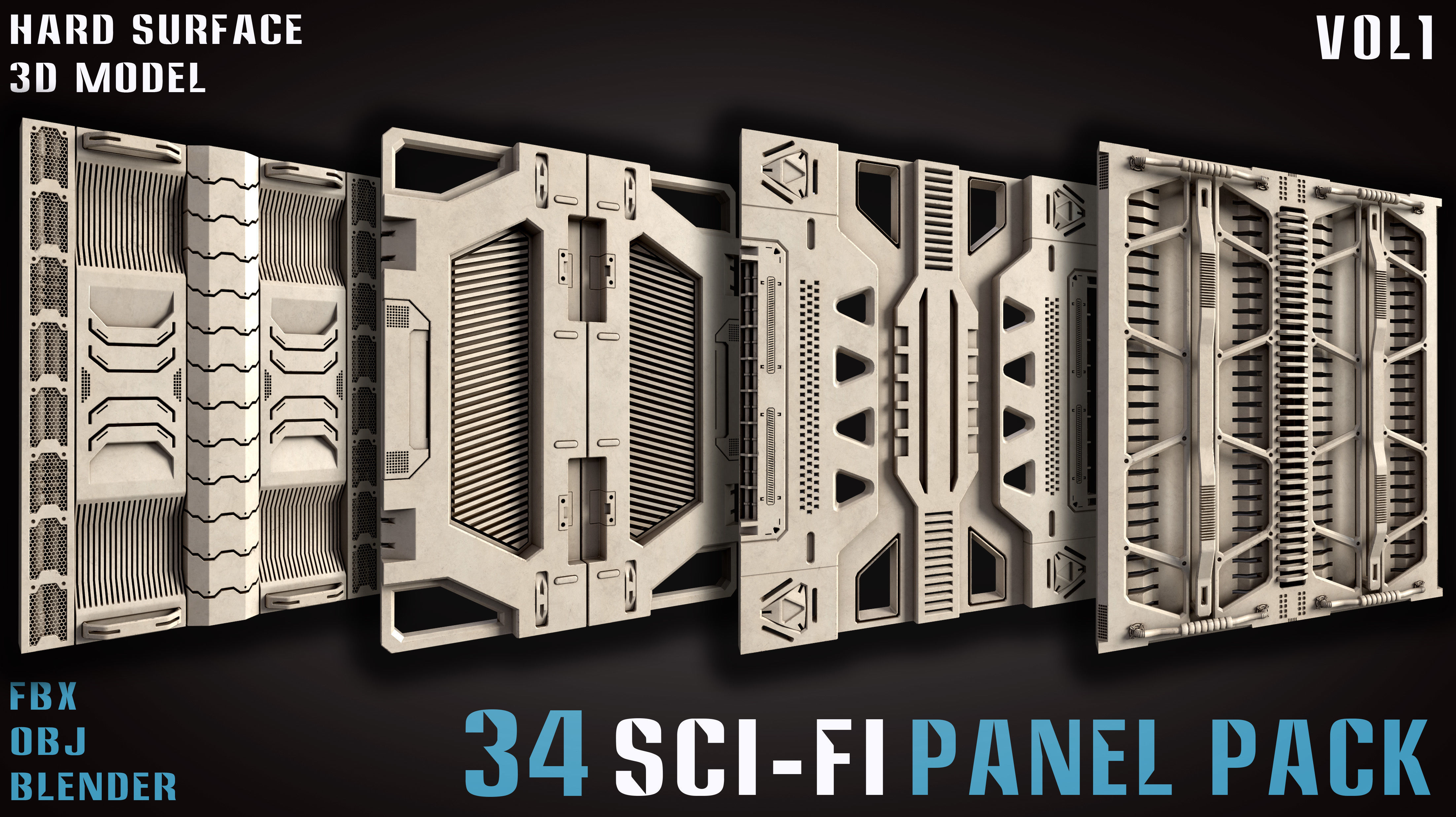 34 Sci-Fi panel pack - vol1 3D model_5