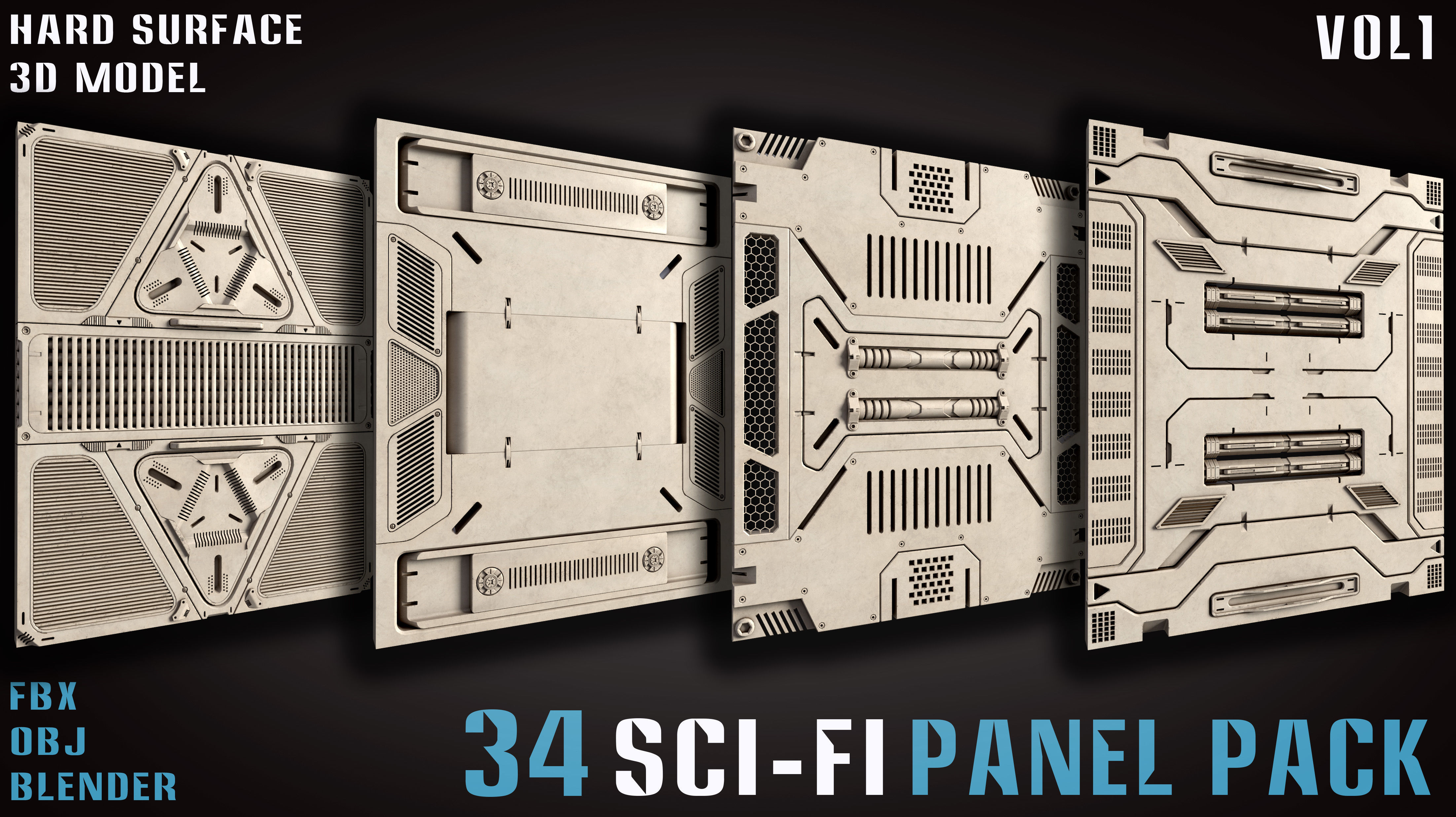 34 Sci-Fi panel pack - vol1 3D model_1