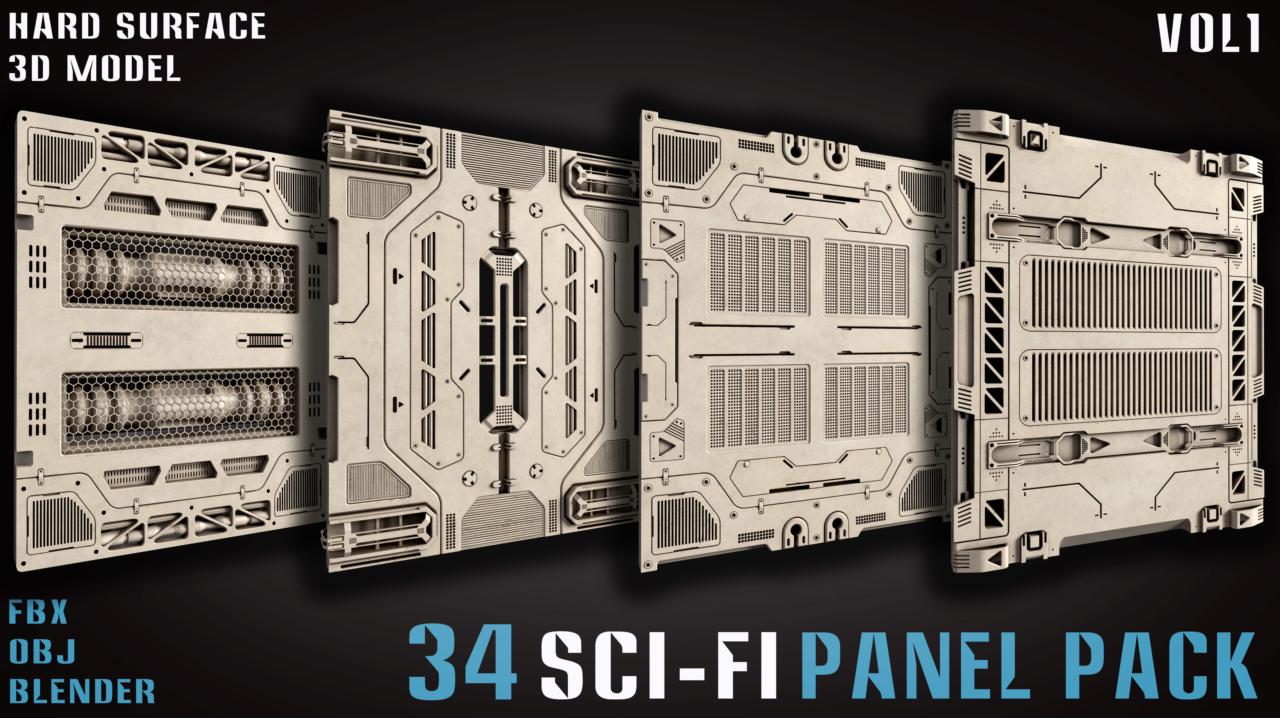 34 Sci-Fi panel pack - vol1 3D model_13