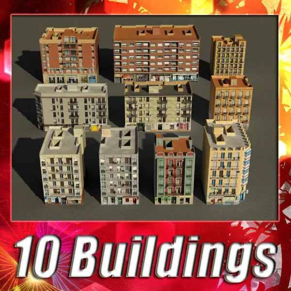 Building Collection 91 - 100 Low-poly 3D model_0