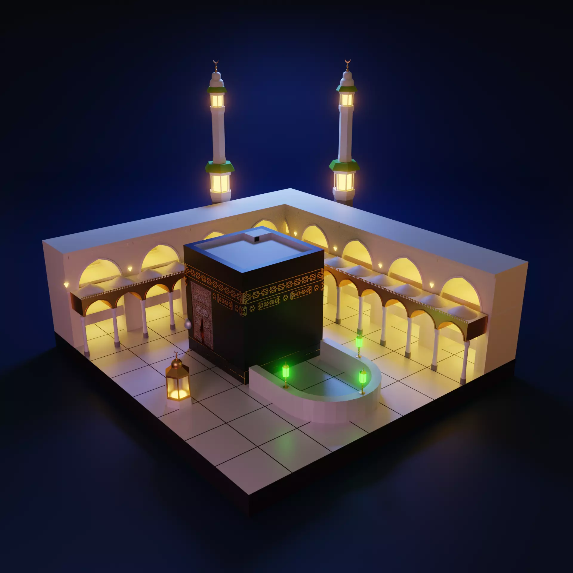 Kaabah Lowpoly Isometric Low-poly 3D model_0