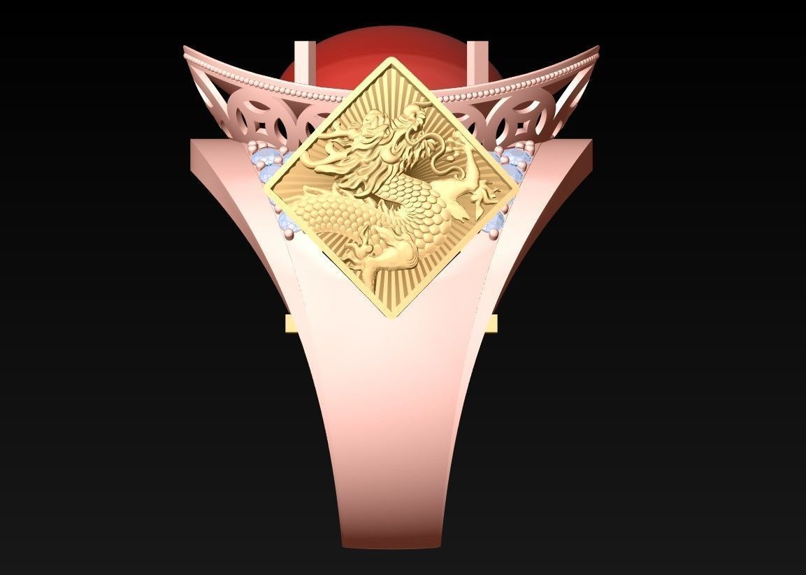 Dragon Ring - Oval stone ring - N2320 3D print model_5