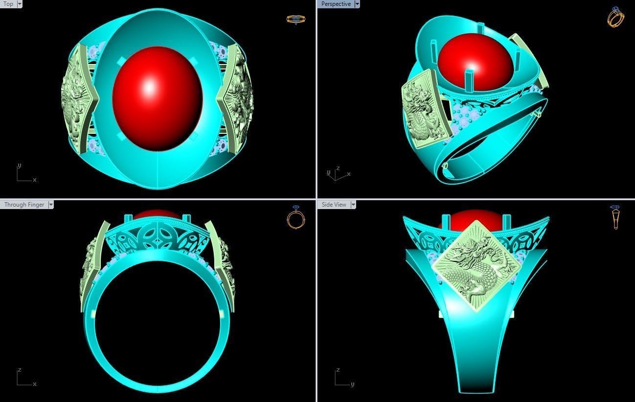 Dragon Ring - Oval stone ring - N2320 3D print model_10
