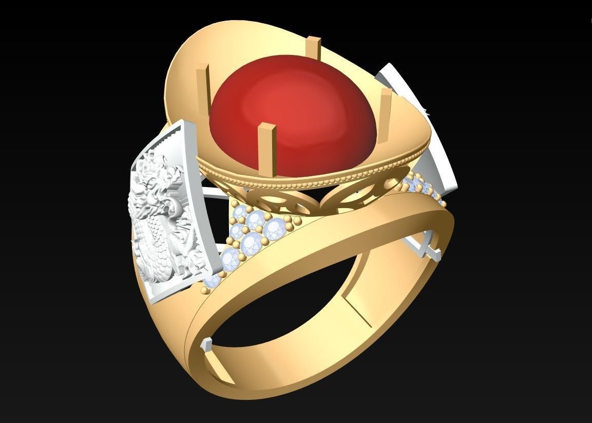 Dragon Ring - Oval stone ring - N2320 3D print model_2