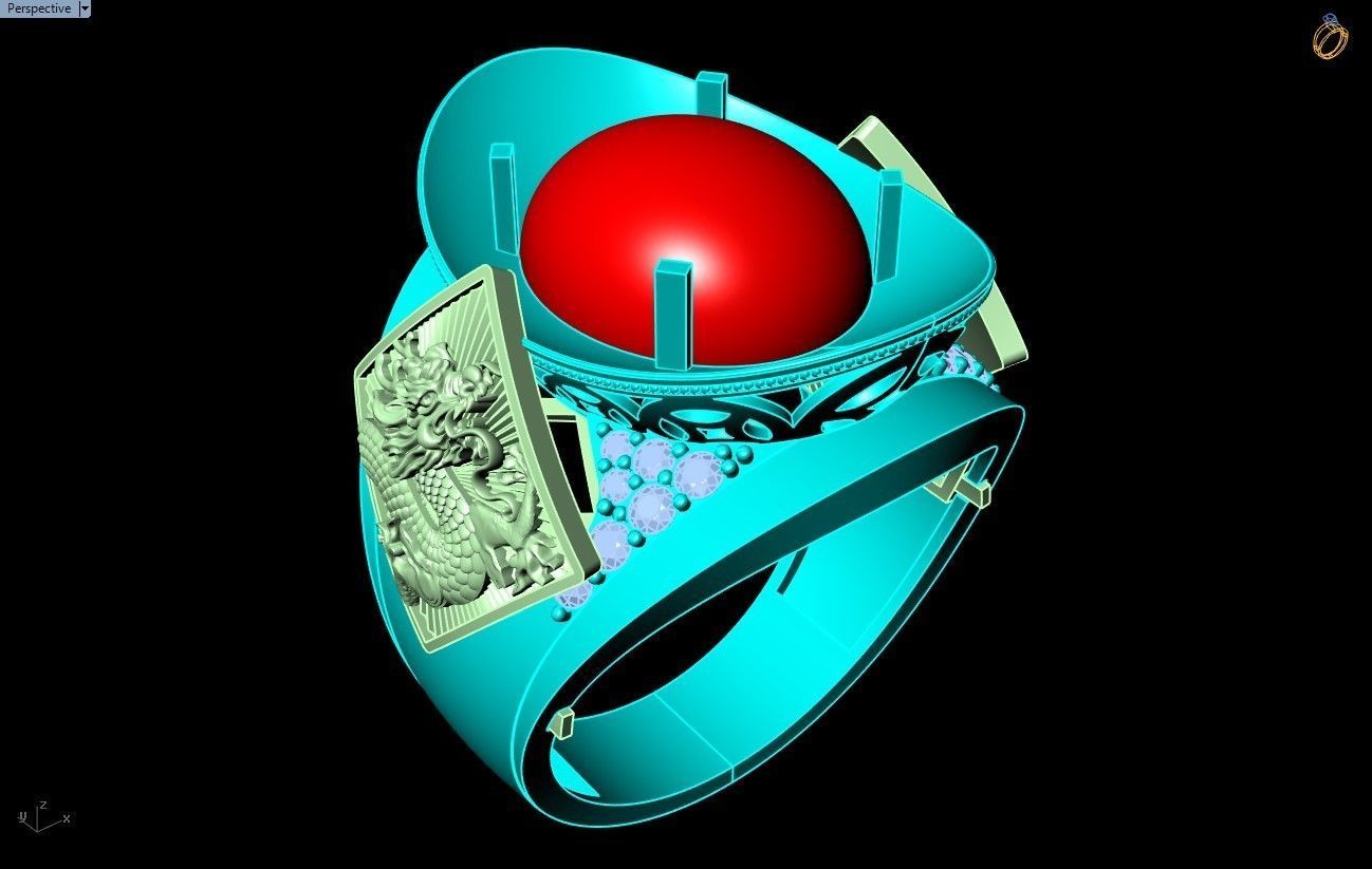 Dragon Ring - Oval stone ring - N2320 3D print model_9