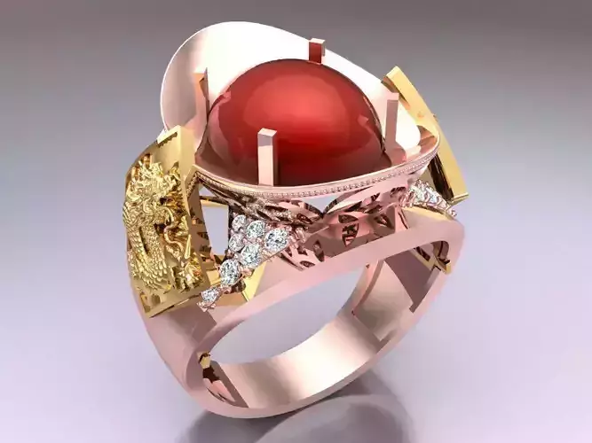 Dragon Ring - Oval stone ring - N2320 3D print model