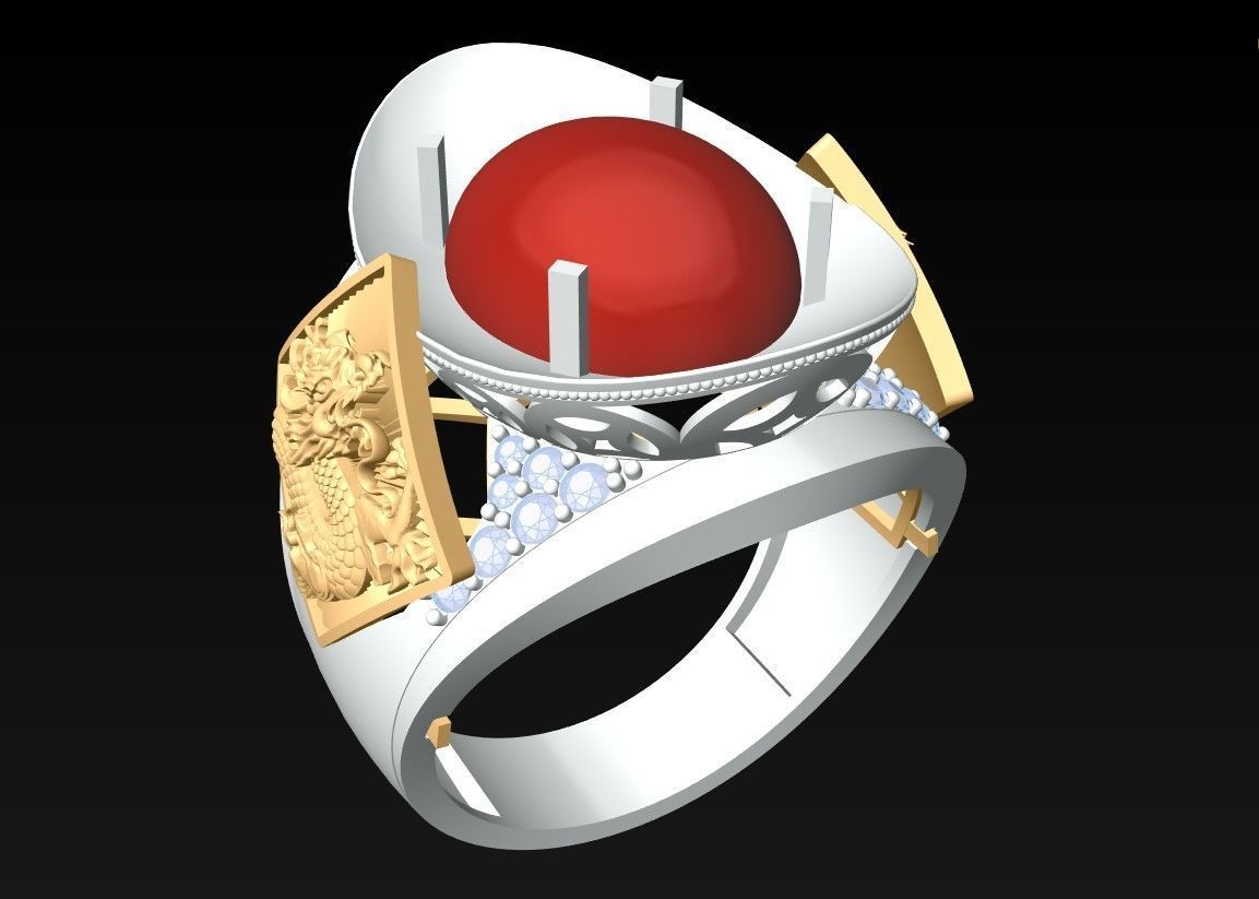 Dragon Ring - Oval stone ring - N2320 3D print model_3