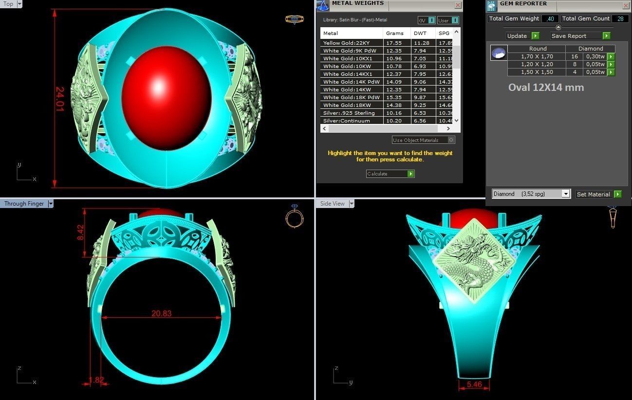 Dragon Ring - Oval stone ring - N2320 3D print model_7