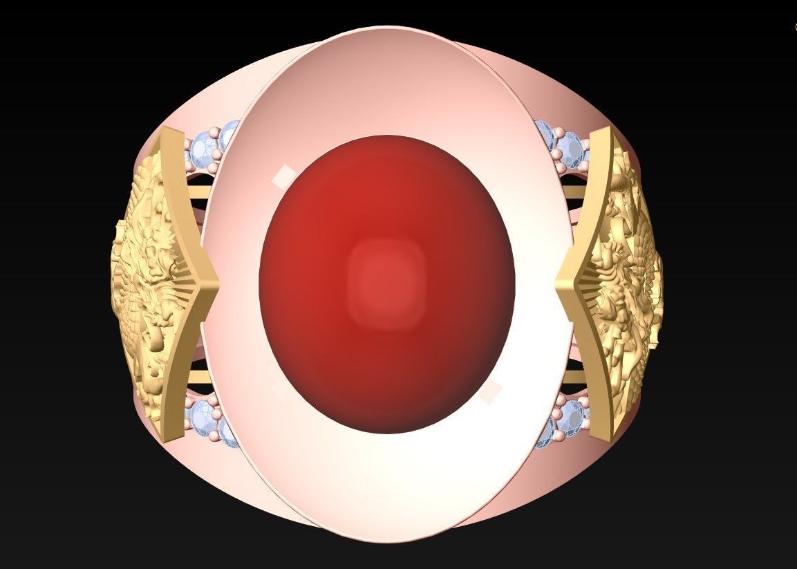 Dragon Ring - Oval stone ring - N2320 3D print model_4