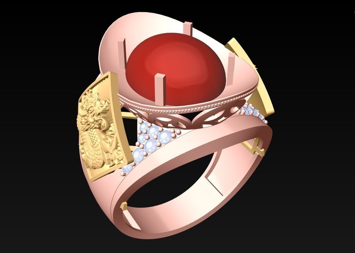 Dragon Ring - Oval stone ring - N2320 3D print model_1