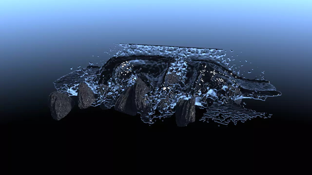 4 pack of waves crashing against rocks Free 3D model
