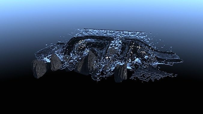 4 pack of waves crashing against rocks Free 3D model