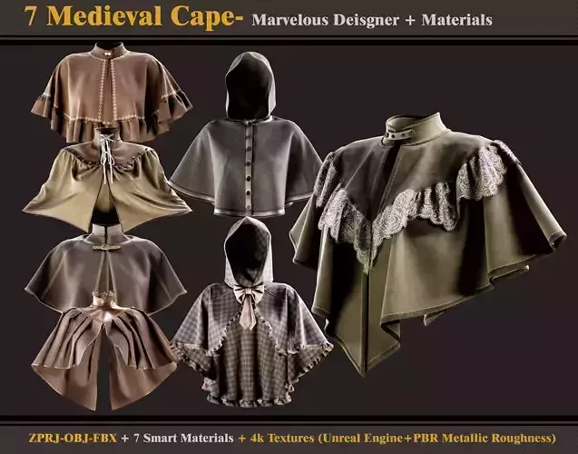 7 Medieval Capes Models nad materials and textures