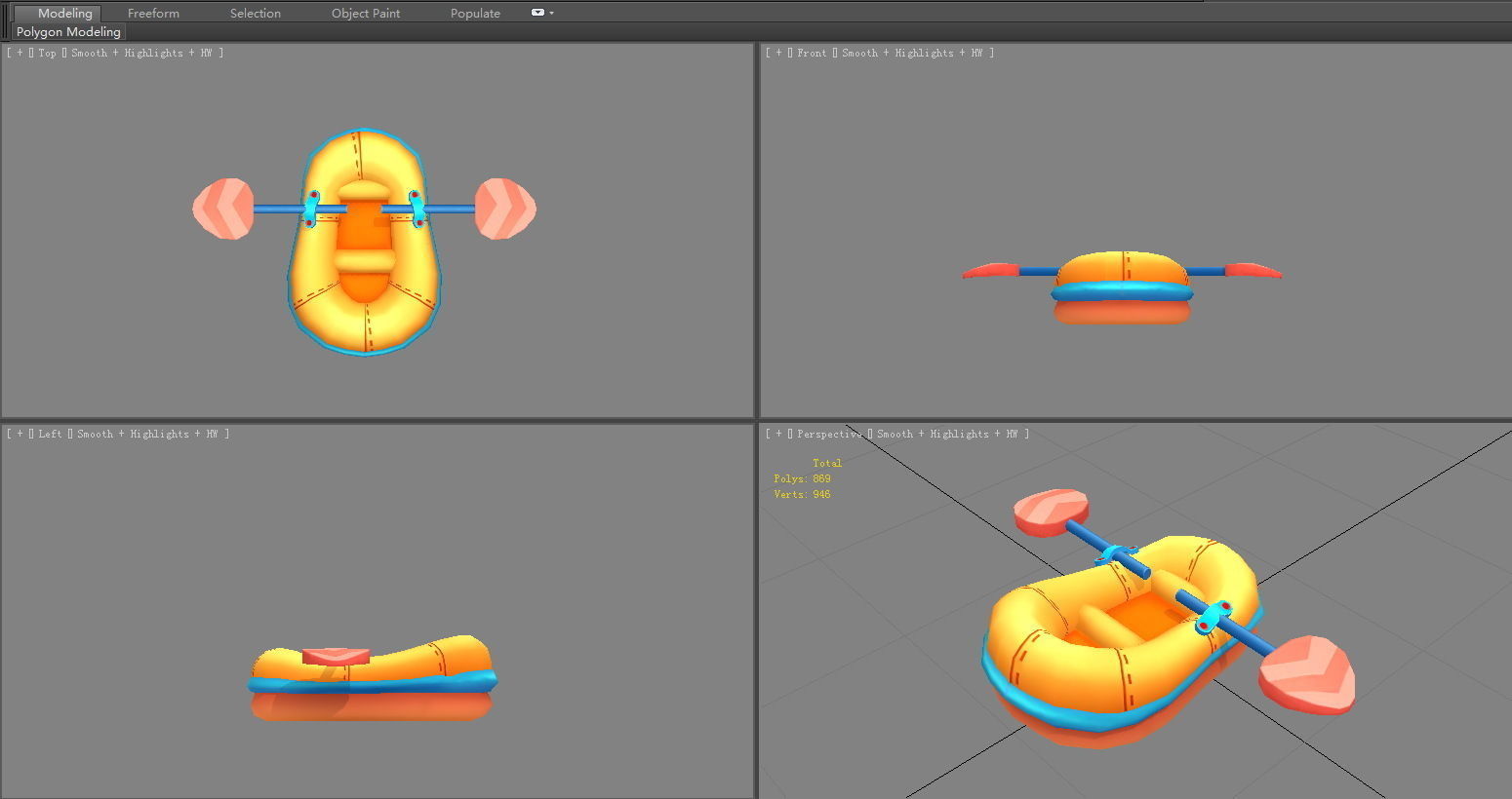 Cartoon kayaks - Inflatable boats Low-poly 3D model_4