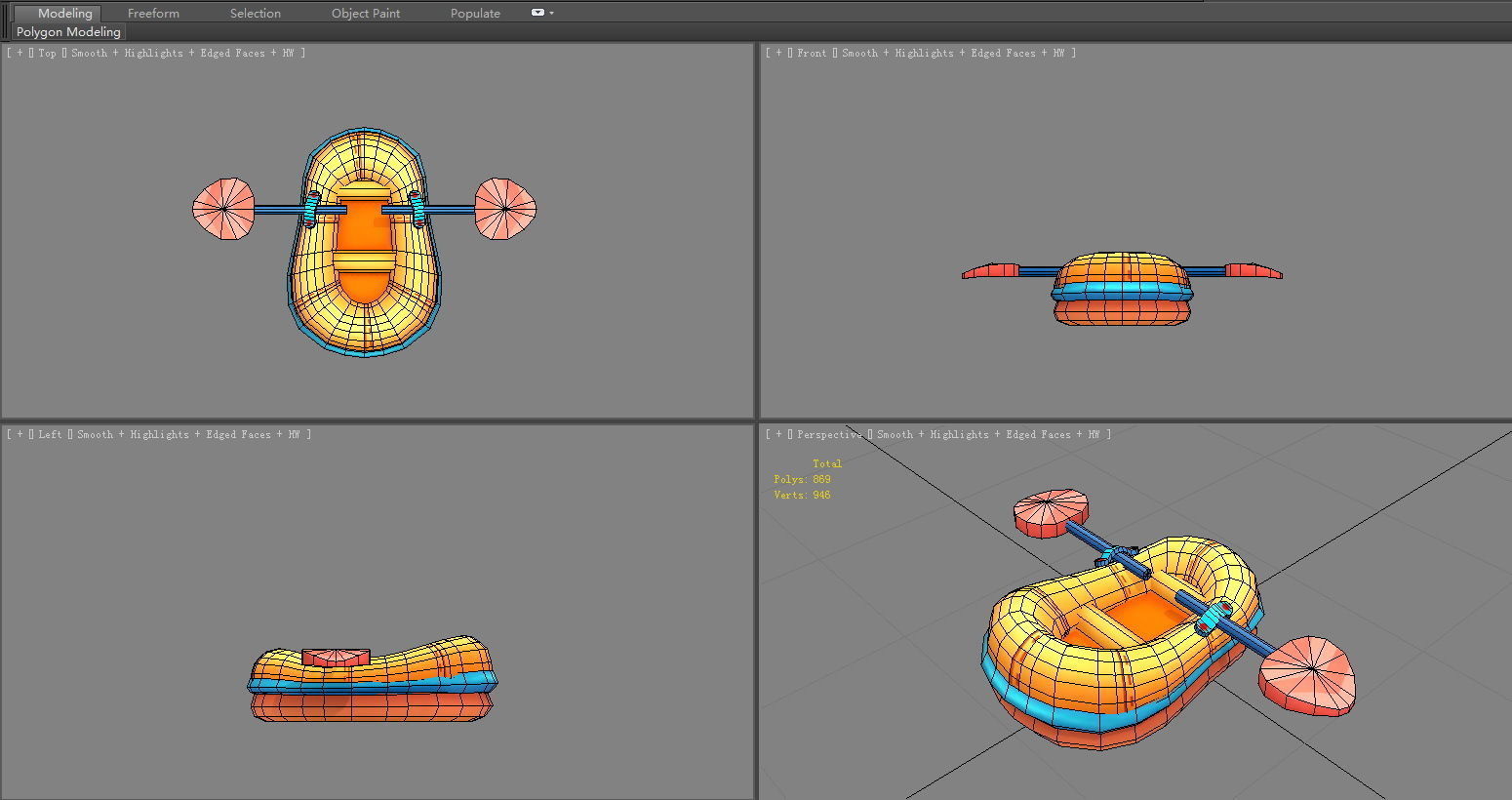 Cartoon kayaks - Inflatable boats Low-poly 3D model_5
