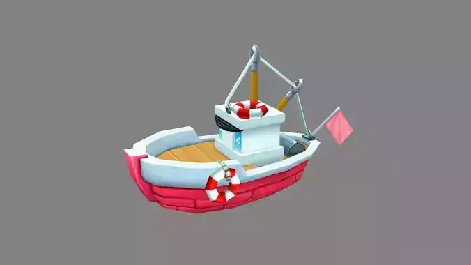 Cartoon fishing boat Low-poly 3D model