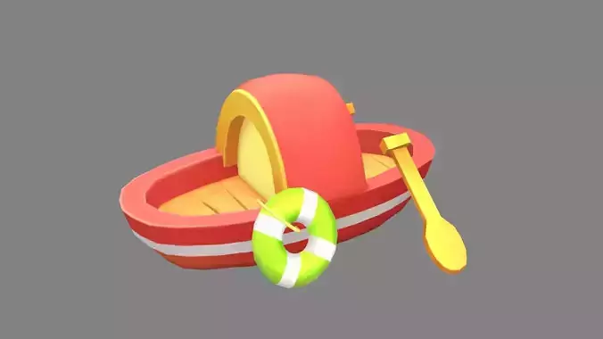 Cartoon small fishing boat Low-poly 3D model