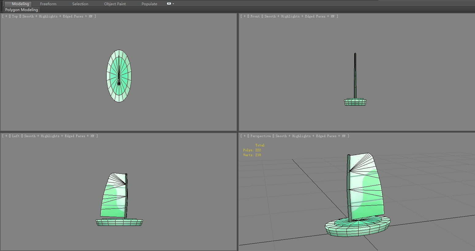 Cartoon green sailboat Low-poly 3D model_5