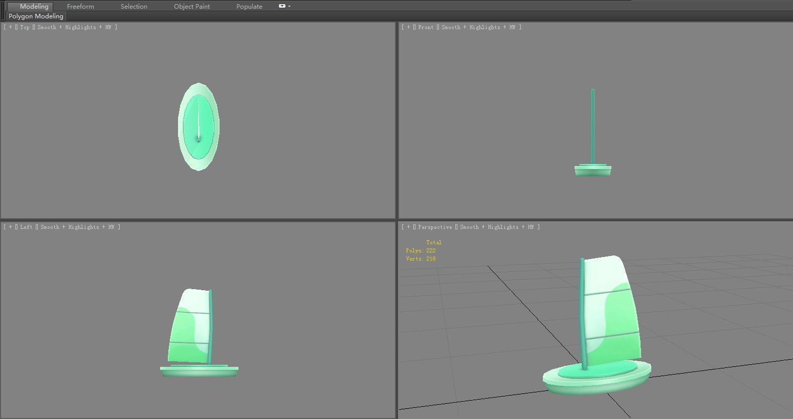 Cartoon green sailboat Low-poly 3D model_4