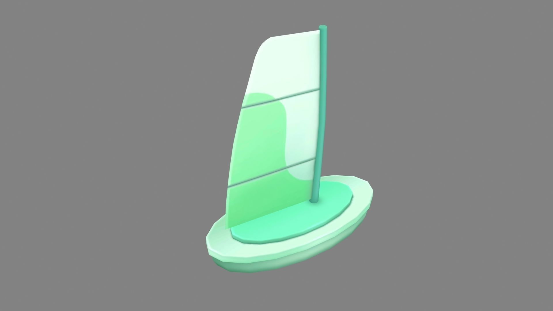 Cartoon green sailboat Low-poly 3D model_2