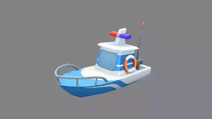 Cartoon coast guard ship Low-poly 3D model