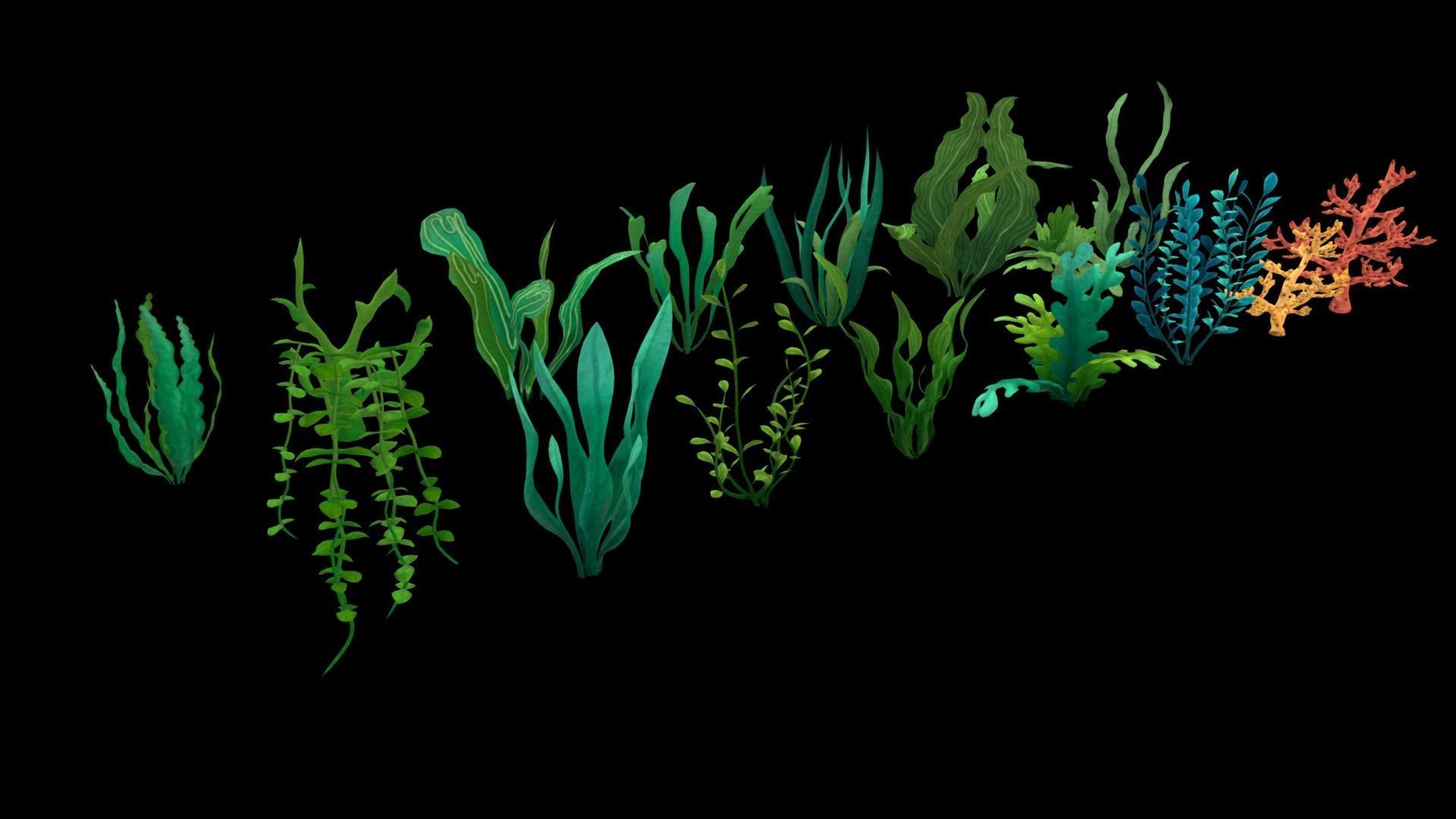 Cartoon Seaweed 10 Low-poly 3D model_17