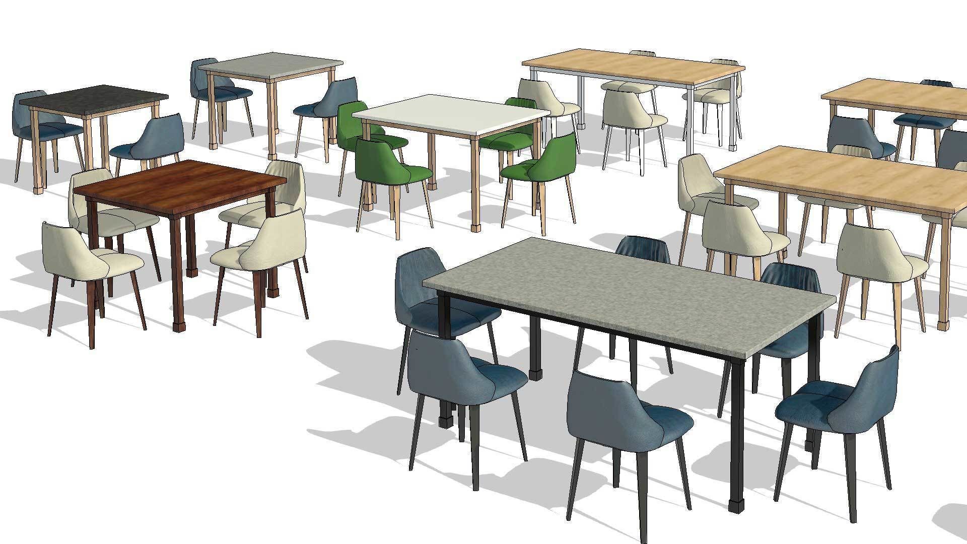 Parametric Revit Multiuse Table Chair Configuration Setup Family 3D model_7