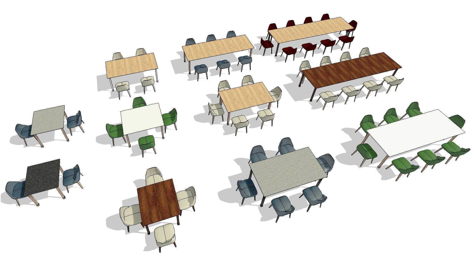 Parametric Revit Multiuse Table Chair Configuration Setup Family 3D model_6