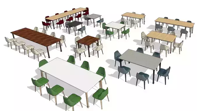 Parametric Revit Multiuse Table Chair Configuration Setup Family 3D model
