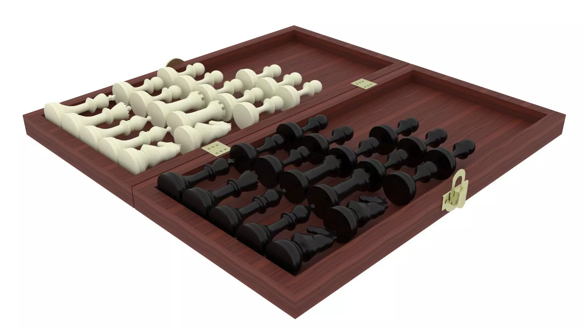Opened Chess Board Filled With Chess Figures 3D model_0