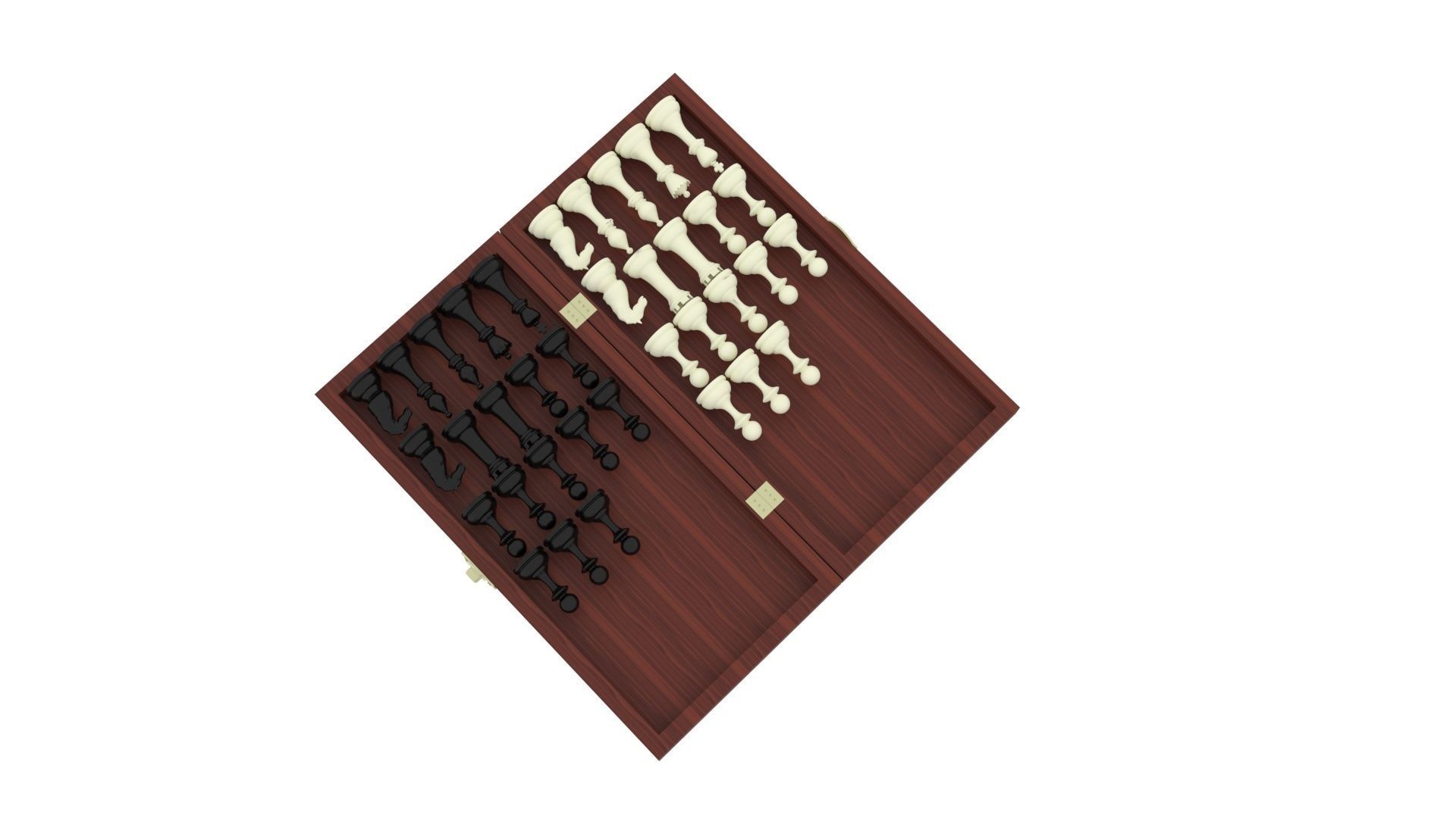 Opened Chess Board Filled With Chess Figures 3D model_1