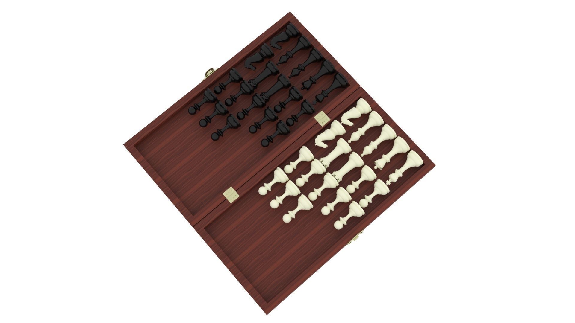 Opened Chess Board Filled With Chess Figures 3D model_2