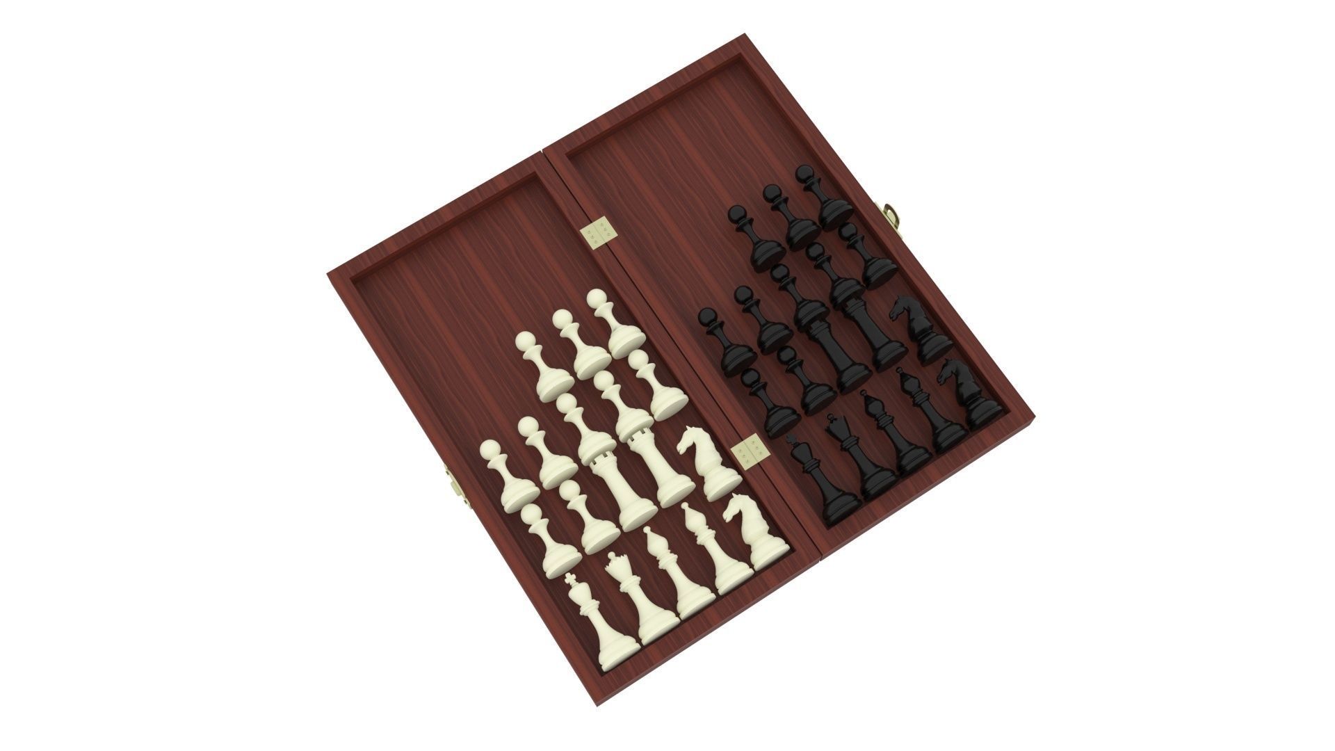 Opened Chess Board Filled With Chess Figures 3D model_3