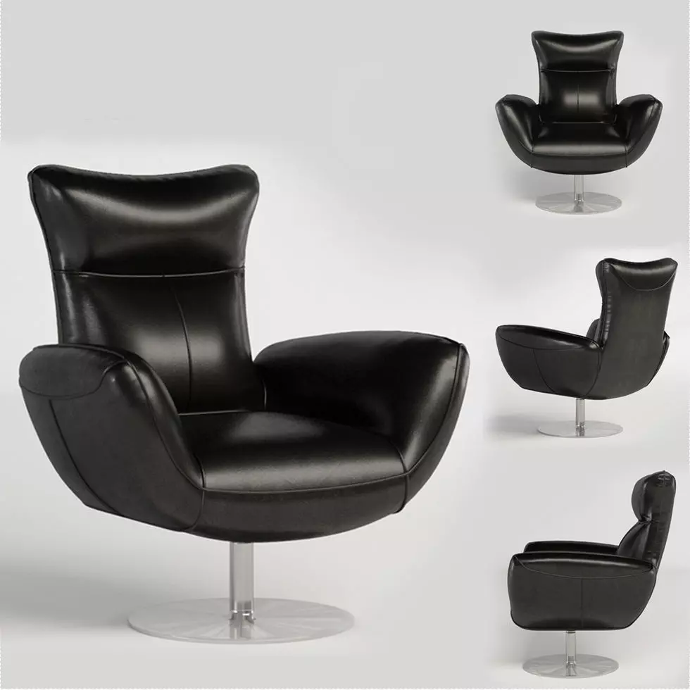 Charlie Contemporary Navy Leather Lounge Chair 3D model