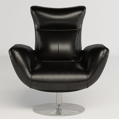 Charlie Contemporary Navy Leather Lounge Chair 3D model 5