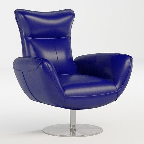 Charlie Contemporary Navy Leather Lounge Chair 3D model 6