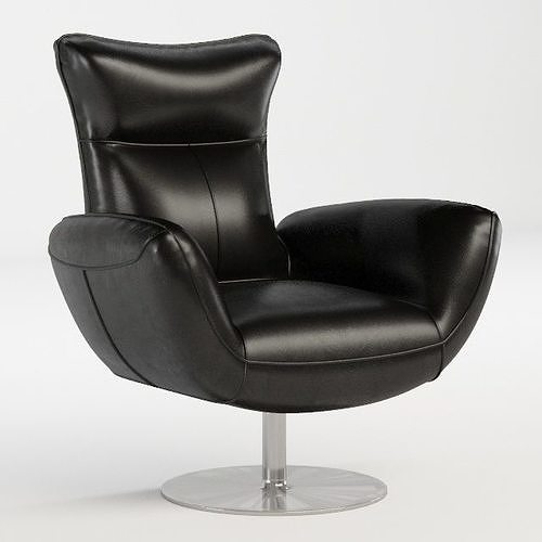 Charlie Contemporary Navy Leather Lounge Chair 3D model 4