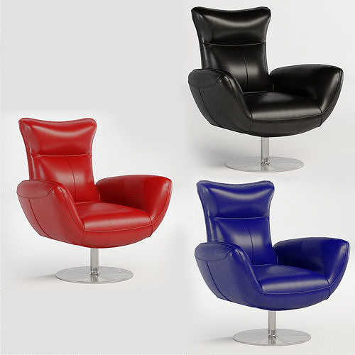 Charlie Contemporary Navy Leather Lounge Chair 3D model 3