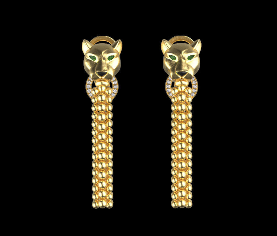 earrings panther 3D print model_10