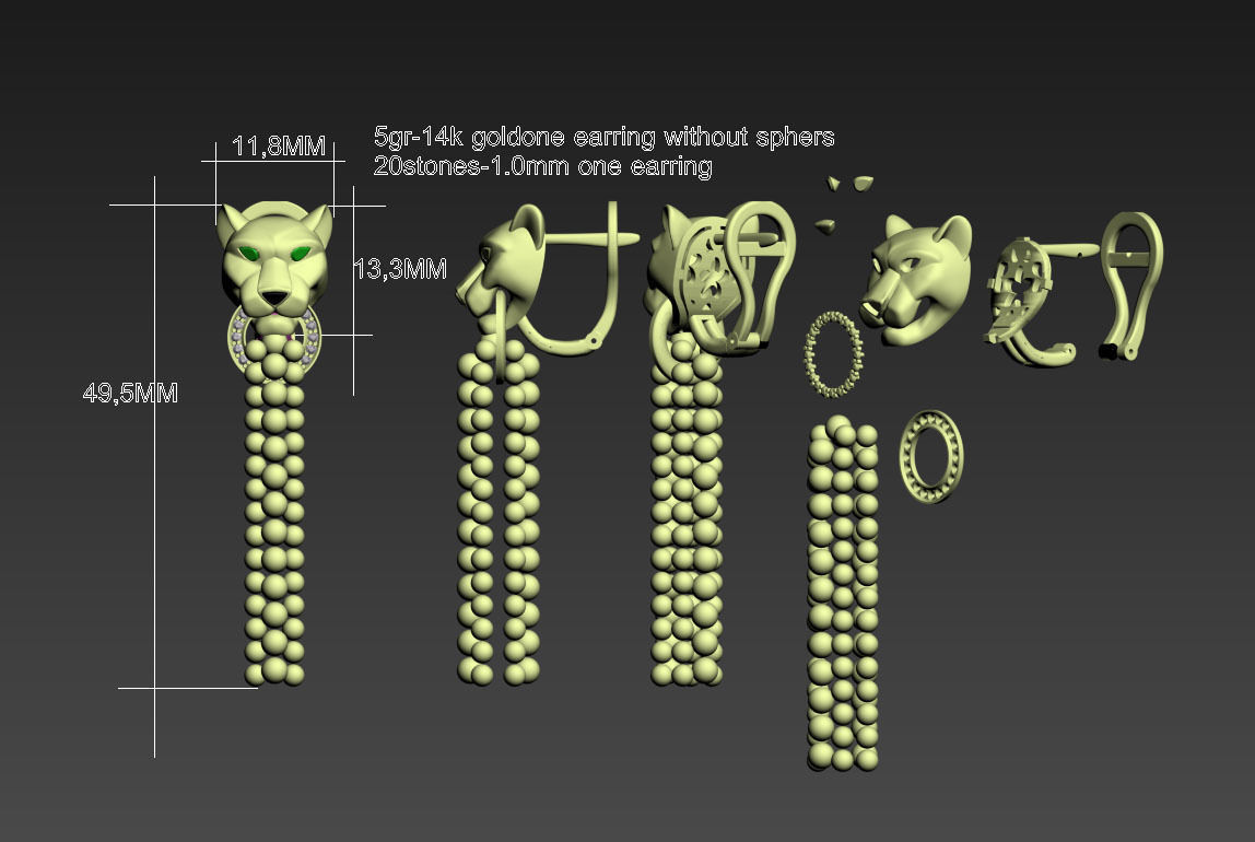 earrings panther 3D print model_13