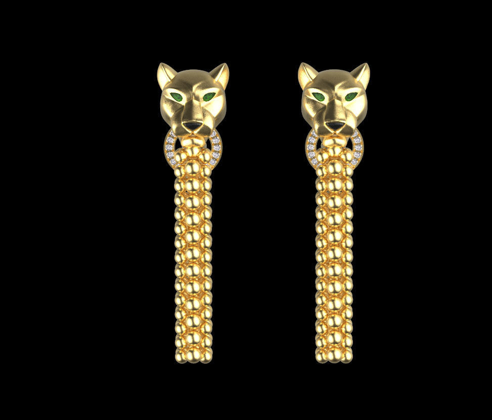 earrings panther 3D print model_4