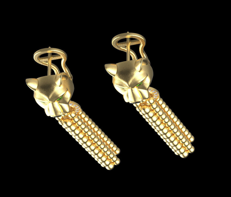 earrings panther 3D print model_7